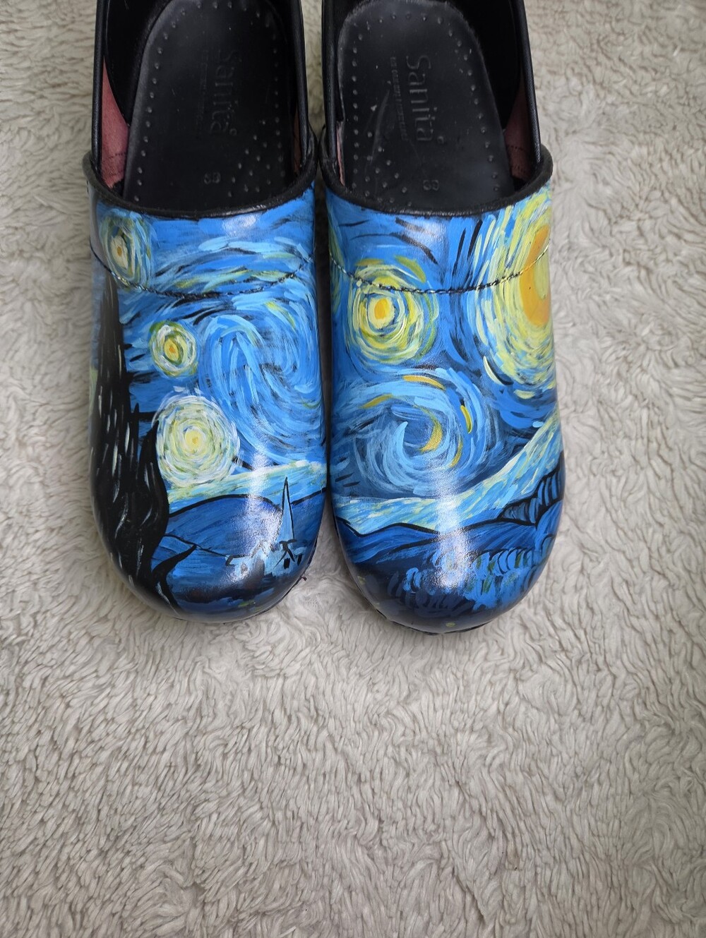 Women's Sanita Van Gogh Starry Night Art Print Clogs Shoes Sz 39 - Picture 13 of 15